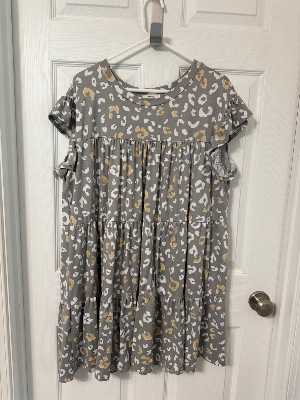 entro Grey Animal Print Dress with White & Tan Accents